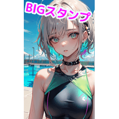 Cute silver hair rock punk swimsuit