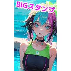 Long hair swimsuit girls coloring a pool