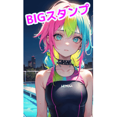 Colorful long hair swimsuit girls