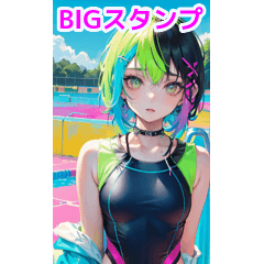 Short hair swimsuit girl enjoying a pool