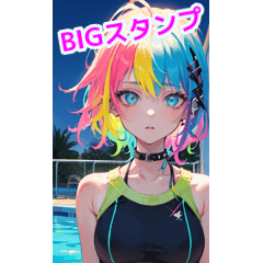 There are many girls colorful swimsuits