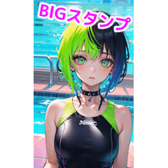 Short hair swimsuit girl dyed in a pool