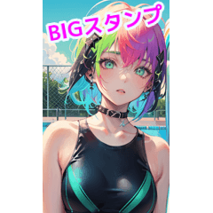 Short hair swimsuit girls coloring pool