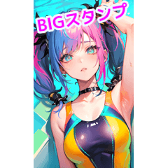 Colorful twin tail hair swimsuit girl