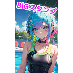 Curly hair swimsuit girl dyed in a pool