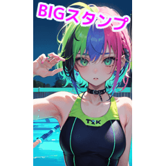 Neon punk swimsuit girl play in the pool