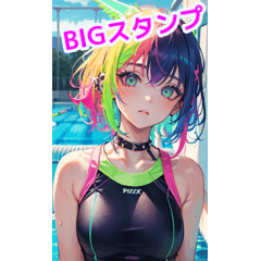 Neon punk girl wearing a swimsuit