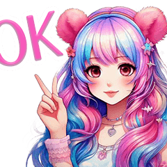 A girl with a pink and blue bear ear