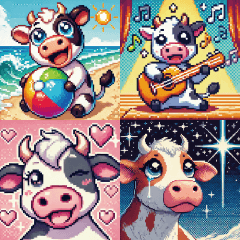 Cute Cow Pixel Expressions 2