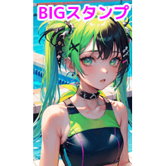 Pool and twin tail hair swimsuit girl