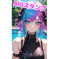 Rock punk girl by the pool in summer