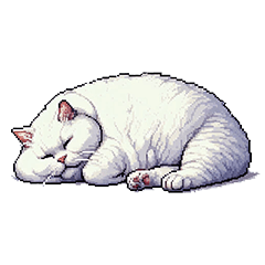 Pixel art fat white cat