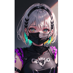 Silver-haired girl wearing a black mask