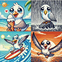 Pixel Seagull Stickers