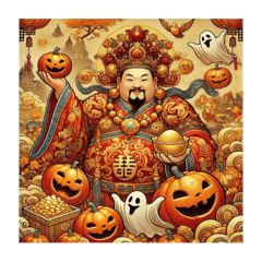 The God of Wealth celebrates Halloween