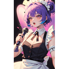 Girl in maid costume singing at karaoke