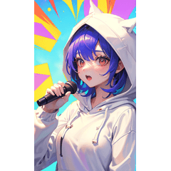 White hoodie girl singing at karaoke