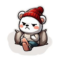 White World-weary Bear * Wear Red Beanie