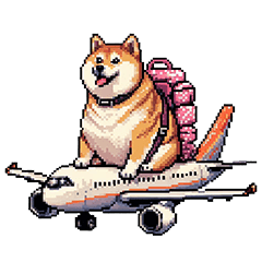 Pixel art traveling fat shiba