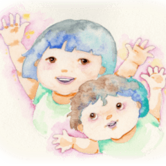 Watercolored kids - little sisters