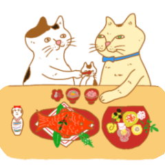 Cats and a Japanese doll newyear revised