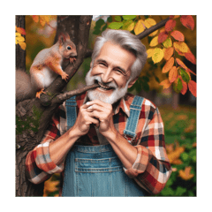 Old man eating wood Autumn leaves