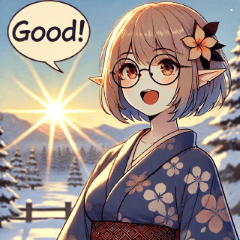 Cute New Year's Sunrise Yukata Glas Elf2