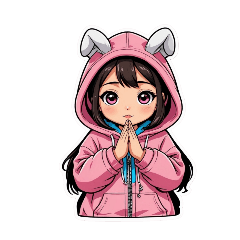 A little girl with rabbit pink hood