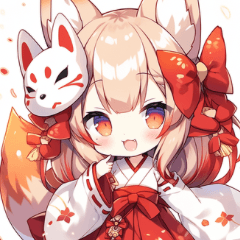 Fox Shrine Maiden Cute Sticker