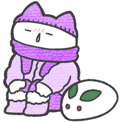 purple color sticker(cat)(winter)