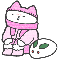 pink color sticker(cat)(winter)