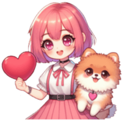 Pink hair girl and dog V.2(Eng)