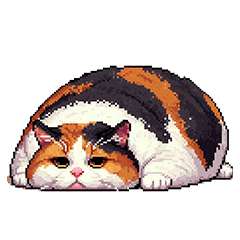 Pixel art depress fat calico cat