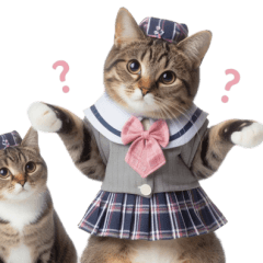 Tabby cat wearing a girl uniform (BIG)