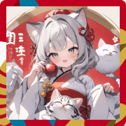 Silver Tabby Cat Girl New Year's Card