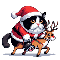 Pixel art christmas fat bicolor cat