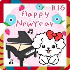 big piano Maltese dog NewYearsticker9-2