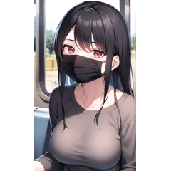 Masked girl riding a train