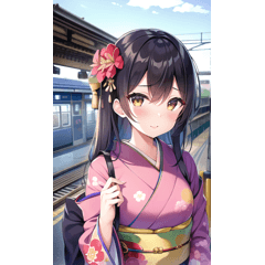 Kimono girl waiting for the train