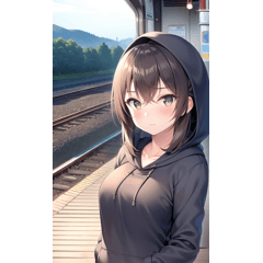 hoodie girl waiting for train