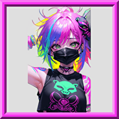 Neon punk girl with tattoo and mask