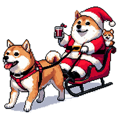 Pixel art santa claus fat shiba