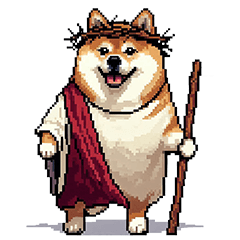 Pixel art god fat shiba dog