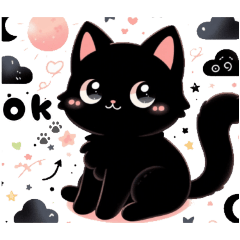 Polite Greeting Stickers of Black Cat