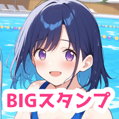 BIG sticker of  in swimsuit resort pool