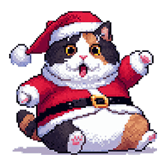 Pixel art fat santa calico cat