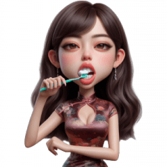 Cheongsam Lady Brushing Teeth