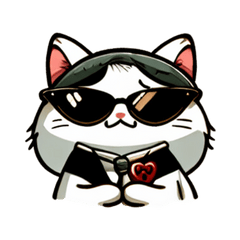 White cat wearing sunglasses