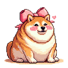 Pixel art fat shiba dog loves boyfriend