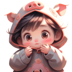 Kid dresses up as a pig, pink and cute